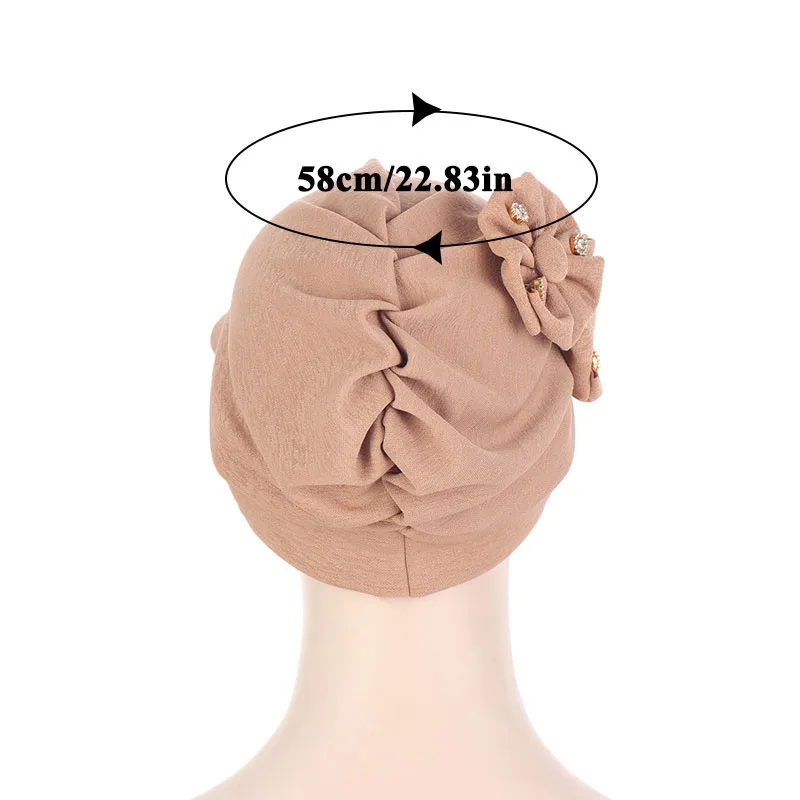 

Women Applique Rhinestones Cap With Brim Turban Multicolor Nightcaps Solid Color Warm Hat Head Wrap Hat Hijabs Head Wear Caps