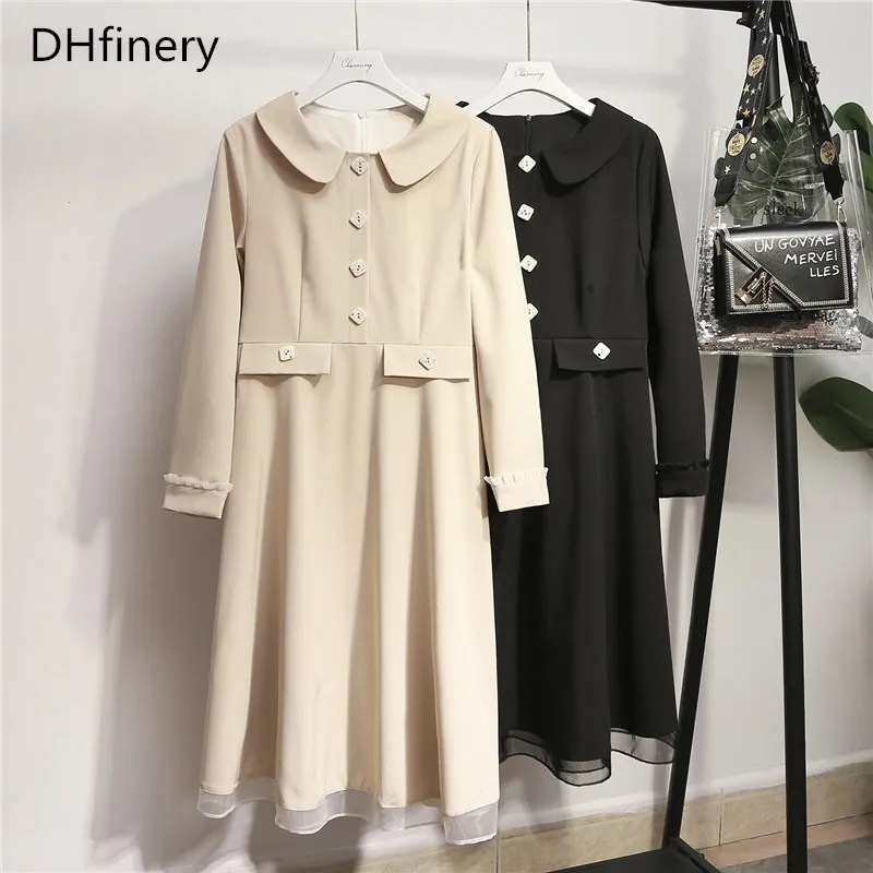 Женское винтажное платье DHfinery весенне осеннее стильное Сетчатое строченное для