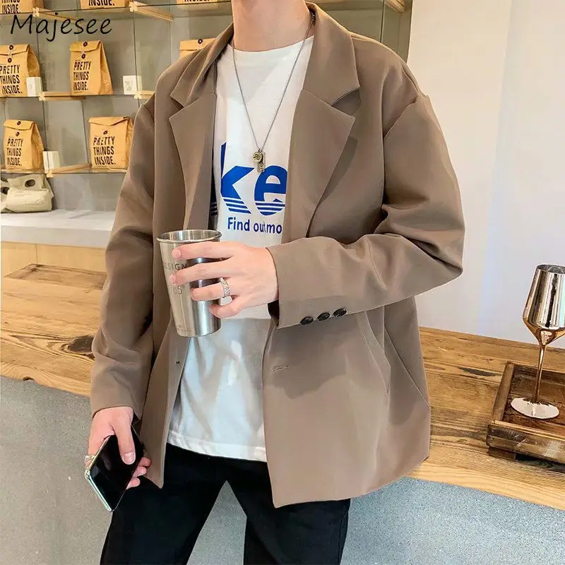 

Мужские пиджаки однотонное однобортное пальто больших Размеры 3XL в Корейском стиле лоферы на весну; Модная мужская одежда Ins Bf подростков пр...