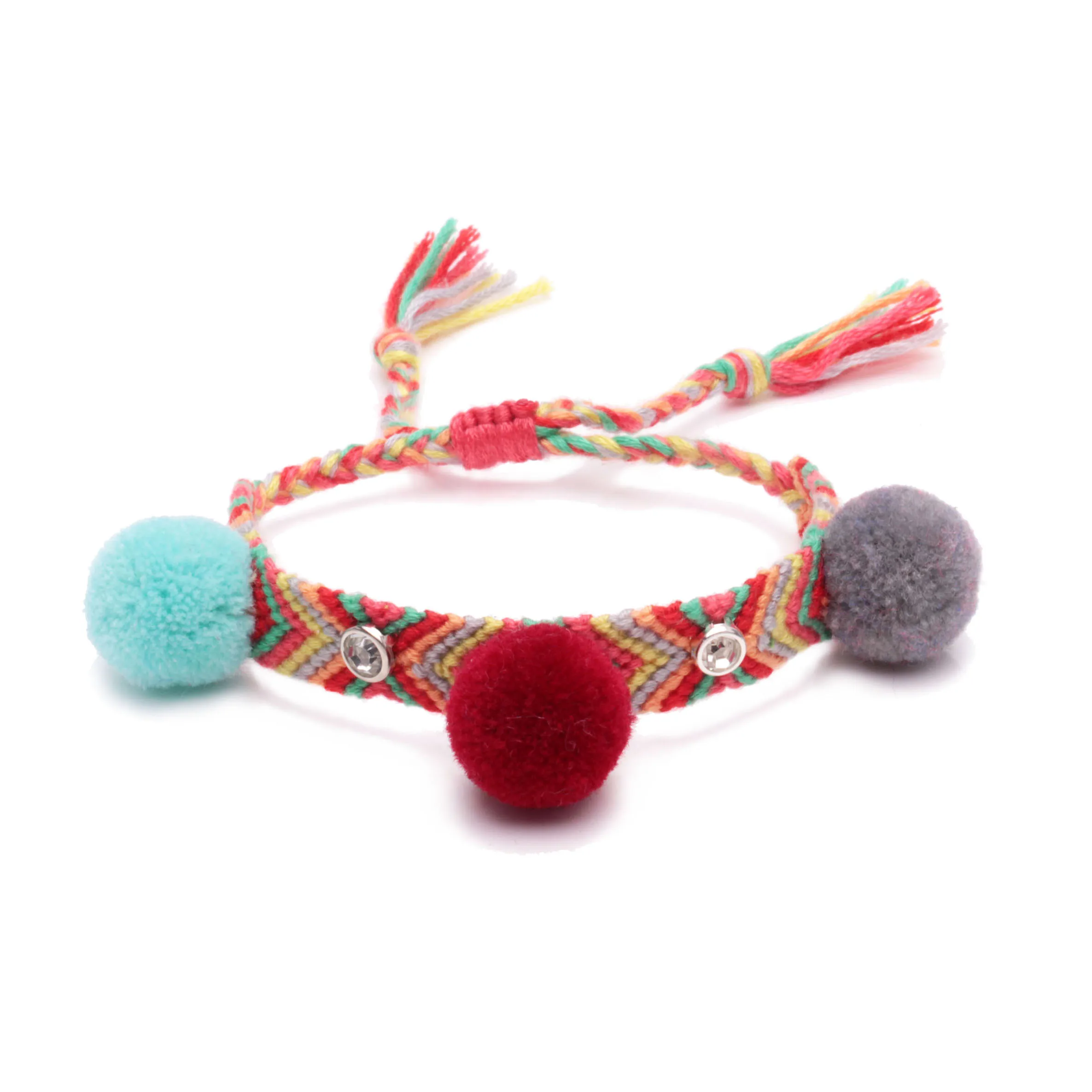 Браслеты ручной работы в стиле Бохо пушистые Помпоны дружбы яркий разноцветный