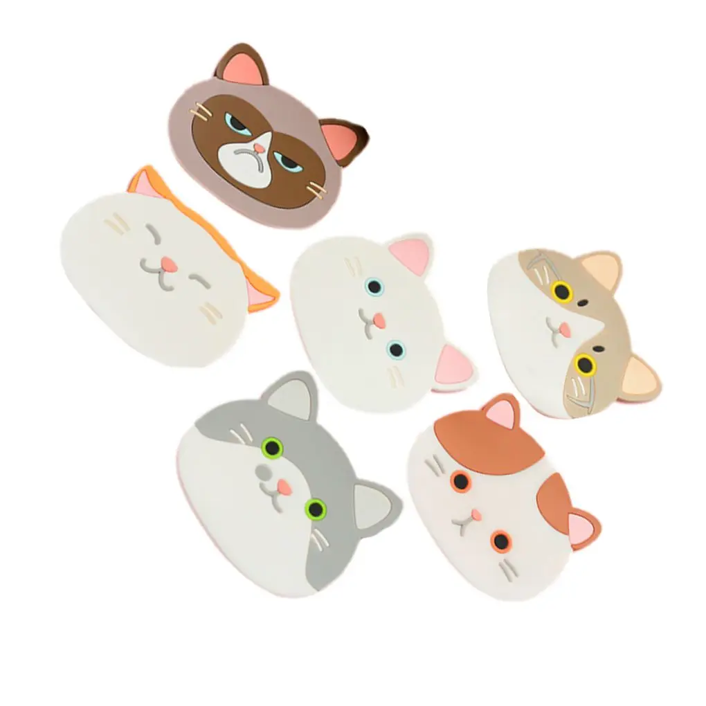 

6 Pieces/Set Cute Cat Silicone Mat Cartoon Animal Mug Pad Coaster For Hot Drink Coffee Milk Tea Mug Cup Accessories Cup Bar Home
