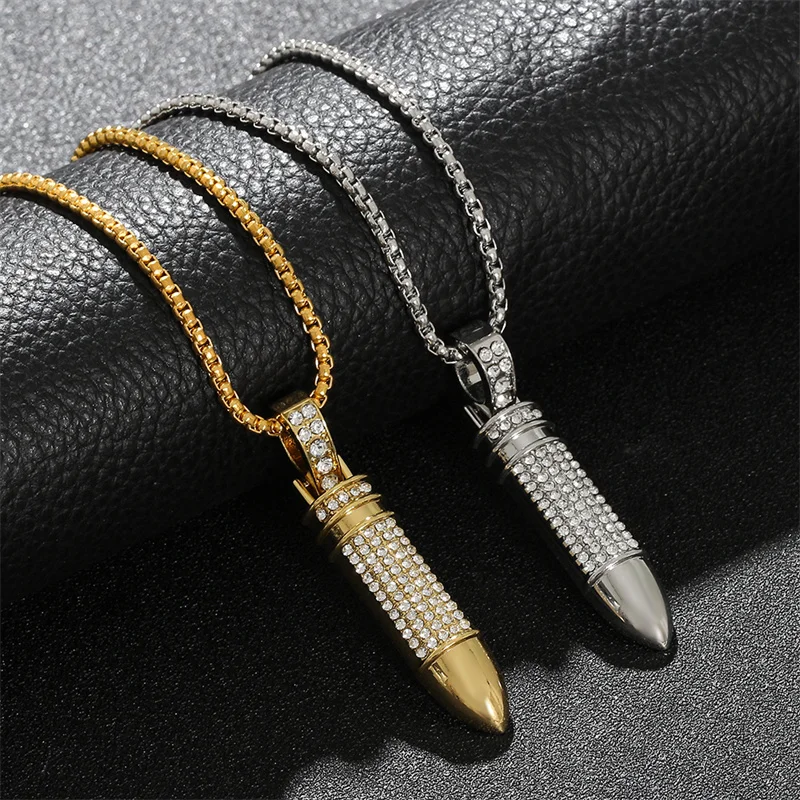 Хип хоп ожерелье с кулоном в виде пули для мужчин дизайнерское звеньевое 3 цвета