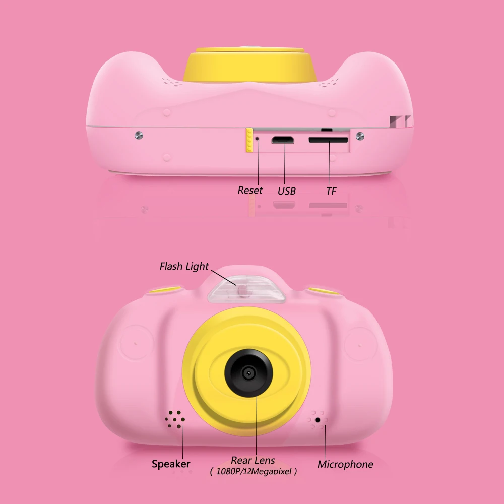 12MP 1080P HD детская камера, мини цифровая камера, 2,4 дюймов ЖК-экран, двойные линзы с фото-видео, MP3 режимы игры, детские игрушки