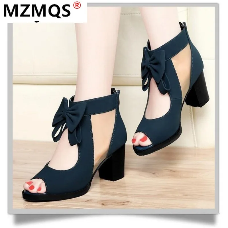 

2020 New Summer Women Lace Ankle-Wrap Sandals Casual Zip Open Top Ladys Sandals Chunky Heels Plataformas Mujer Sandalias