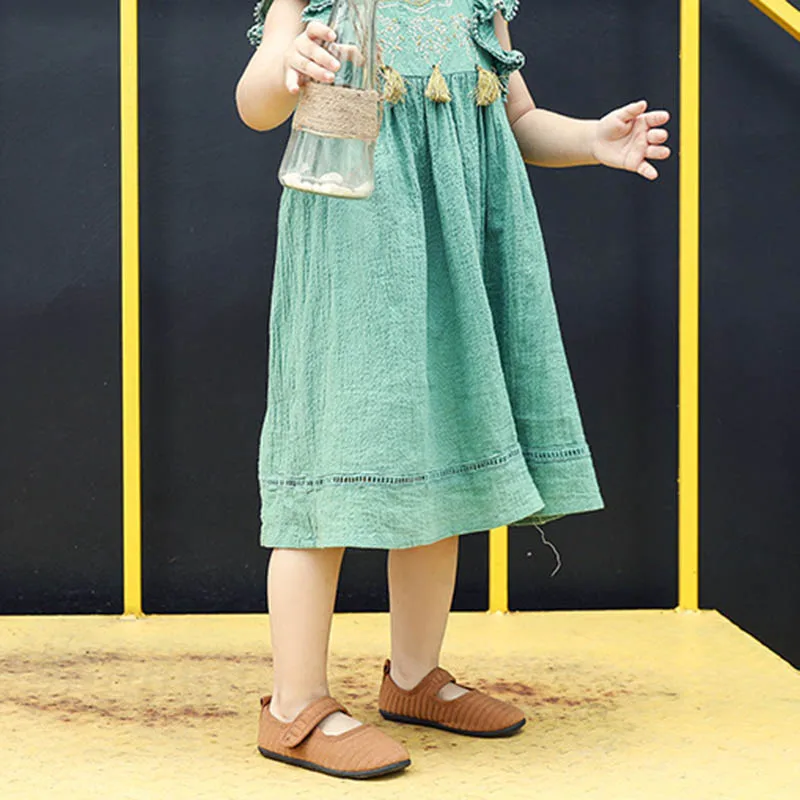 

Children Girls Mary Jane Flats with Hook Loop Straps Flat Shoes for Summer YH-17