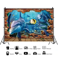 laeacco dolphin fish backgrounds for photography brick wall wooden floor starfish child baby play party photo backdrop photocall