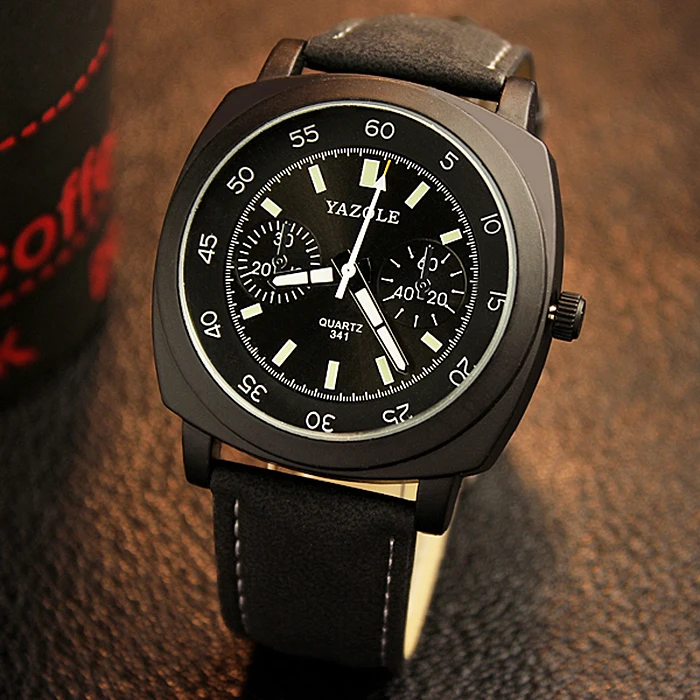 

Men Watch 2020 Waterproof Yazole Watch Big Dial Leather Strap Business Sports Wristwatch Male Clock montre homme