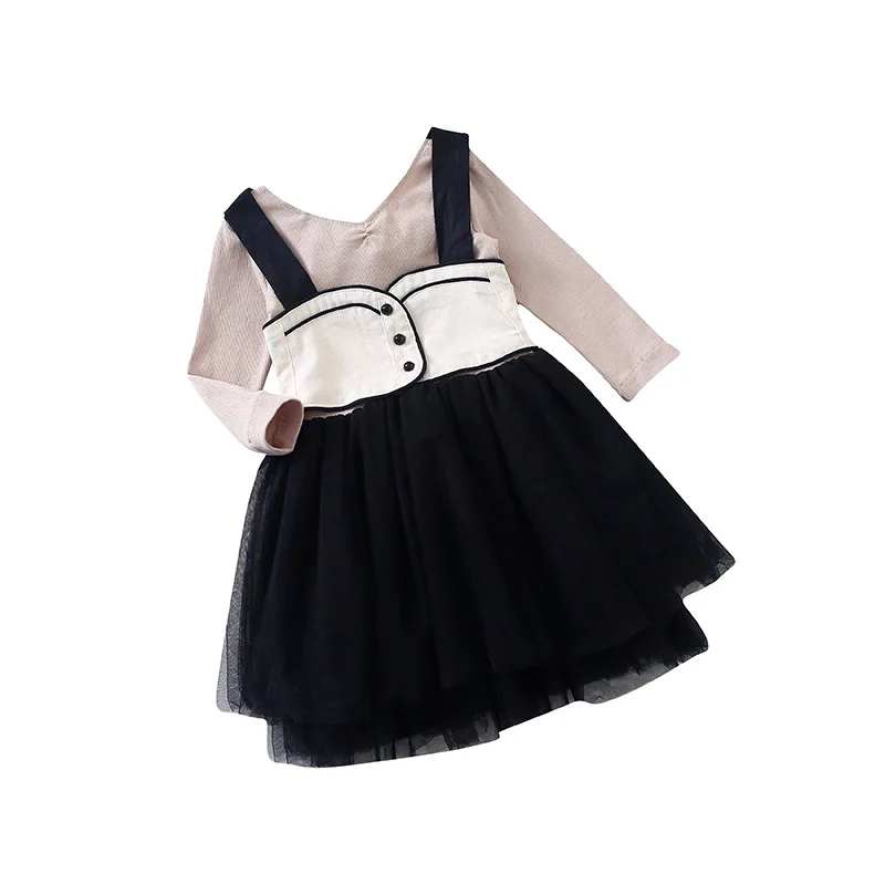 Праздничное хлопковое платье принцессы с длинным рукавом и жилетом на подтяжках