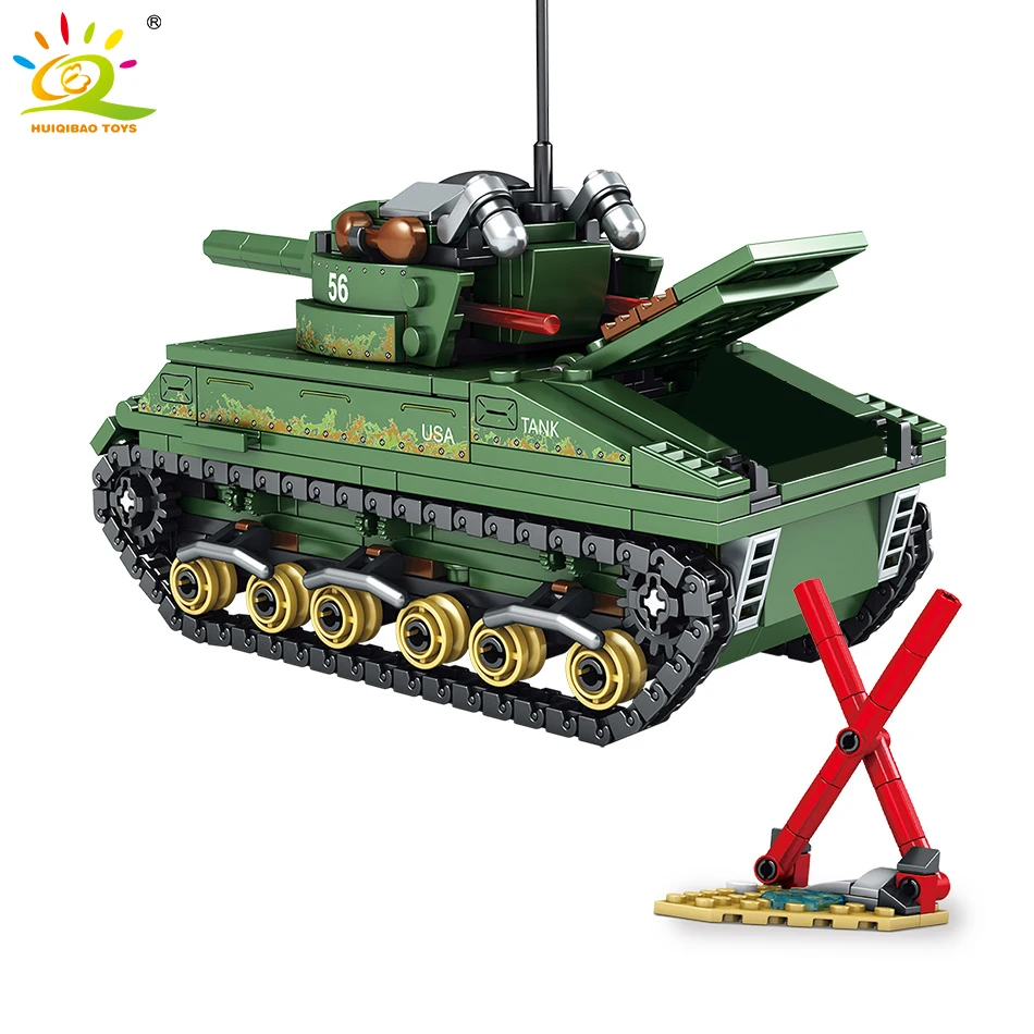 HUIQIBAO 437 шт. Военная серия Panzer Sherman M4 Танк строительные блоки армейские фигурки