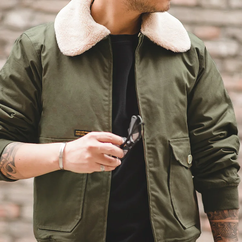 Мужская куртка-бомбер с меховым воротником и флисовой подкладкой летное