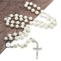 fashion handmade white 10mm beads glass pearl wedding prayer catholic men women party cross rosary necklace accessories gift