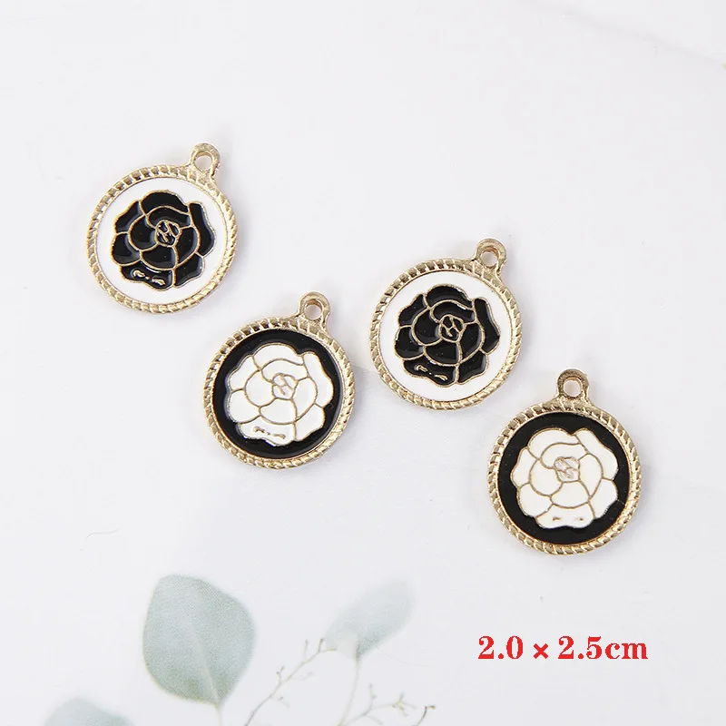 10 шт./лот круглые эмалевые подвески в виде Розы металлические золотые ручной