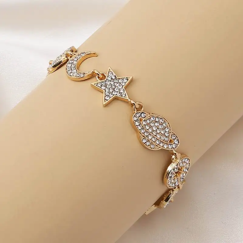 

Fashion Charm Wedding Bracelets for Women Gold Color Hollow Star Month Crystal Chain Engagement Party Female Bracelet Jewelry