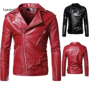 Imported Autumn Winter Men Leather Jacket New Men's Fashion Moto & Biker PU Leather Jackets Coat Male Red Jac