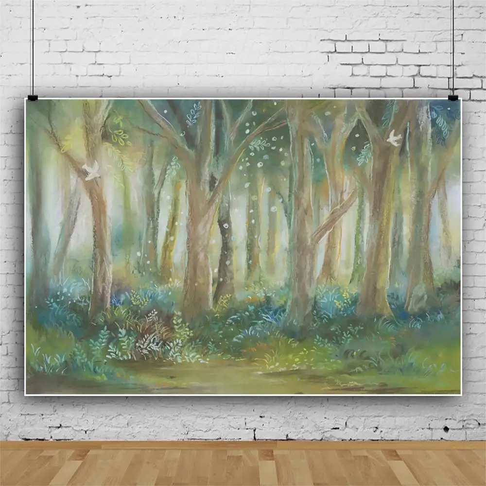 

Watercolor Painting Forest Woodland Baby Portrait Backdrop Photography Background For Photo Studio Vinyl Photophone Photocall