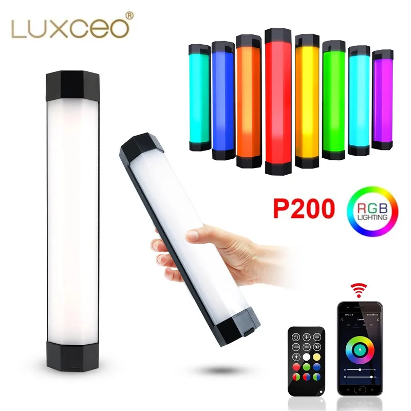 

LUXCEO P200 светодиодный светильник для фотосъемки ручной RGB светильник трубка для видео мягсветильник Свет приложение пульт дистанционного уп...