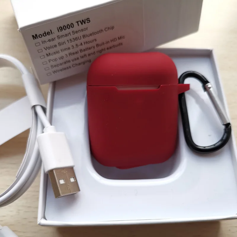 i9000 and red kits I9000 tws оригинальные bluetooth наушники Air 2 1:1, беспроводные наушники с супер басами i9000tws в уши, умные сенсорные наушники с микрофоном - Color: i9000 and red kits