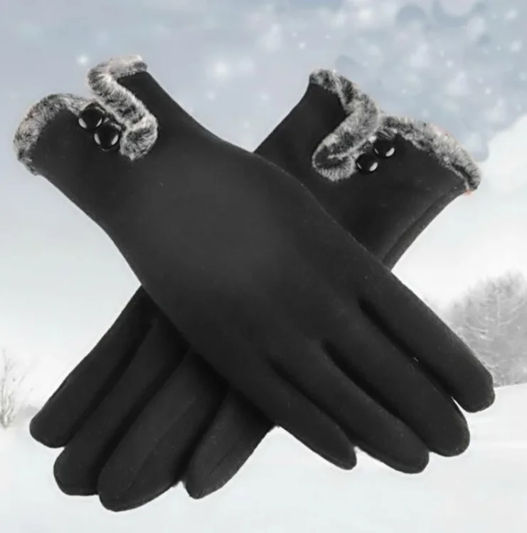 

YLWHJJ New Female Autumn Winter Non-Inverted Velvet Cashmere Full Finger Warm Lace Gloves Women Cotton Touch Screen Gloves