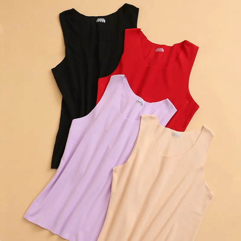 

Autumn Winter New Women No Trace Warmer Vest Seamless Slim Wide-Shoulder O-Neck Velvet Top Tanks Underwear Bottoming Clothes