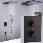 Термостатический смеситель для душа для ванной комнаты, черная Роскошная насадка для душа с водопадом, термостатический 3-ходовой клапан, наборы смесителей для душа для ванной