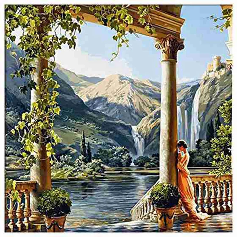 2 set Numbers Oil Paintings Home Decoration Canvas - Elegant House with beautiful scenery &amp Garden Goddess | Дом и сад