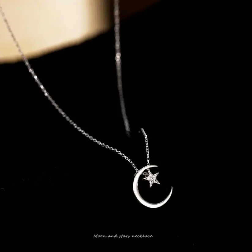 

Moon Star 925 Sterling Silver Necklace Fashion Simple Sparkling Clavicle Chain Woman Wedding Jewelry Party Birthday Gift