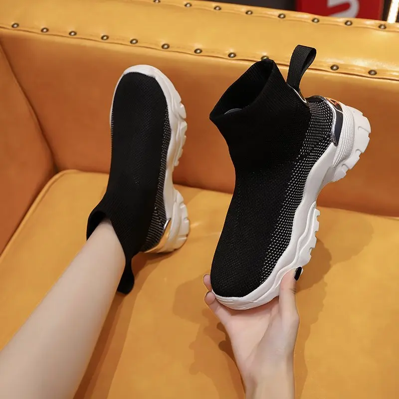 

LazySeal Fabric Snealers Women Shoes 5cm Chunky Sole Women Air Mesh Breathable Casual Vulcanized Fahion Women Sneakers Boots