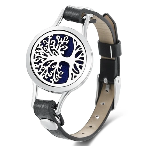 Tree of Life Подсолнечное масло диффузор для эфирных масел медальон, браслеты из искусственной кожи Нержавеющая сталь Стразы медальон для Для женщин браслет для ароматерапии - Окраска металла: Tree of Life