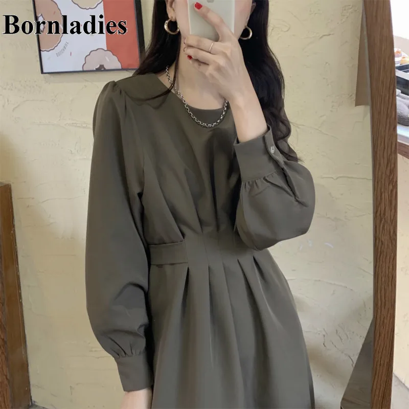 Bornladies весеннее длинное платье с длинным рукавом приталенное ТРАПЕЦИЕВИДНОЕ