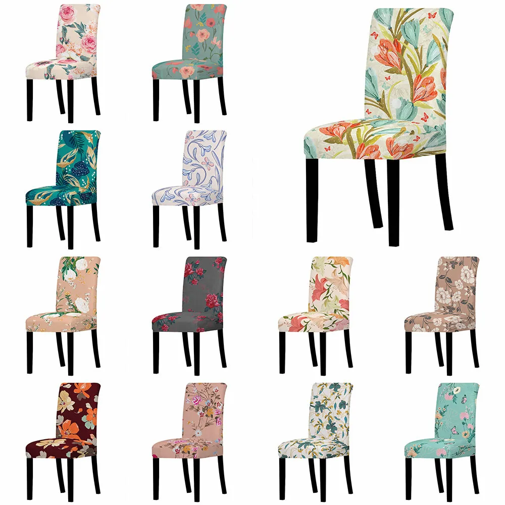 

Flower Stretch Chair Cover Big Elastic Seat Chair Covers Printed Anti-dirty Slipcovers Restaurant Banquet Hotel Home Decoration