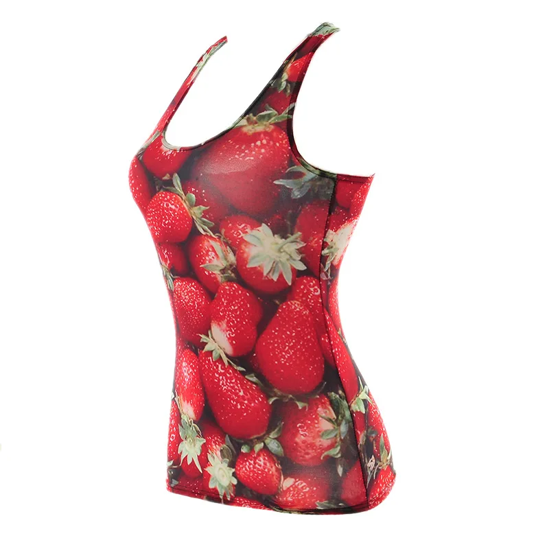 Женский Печатный I shaped жилет с сверкающей клубникой рубашки| |