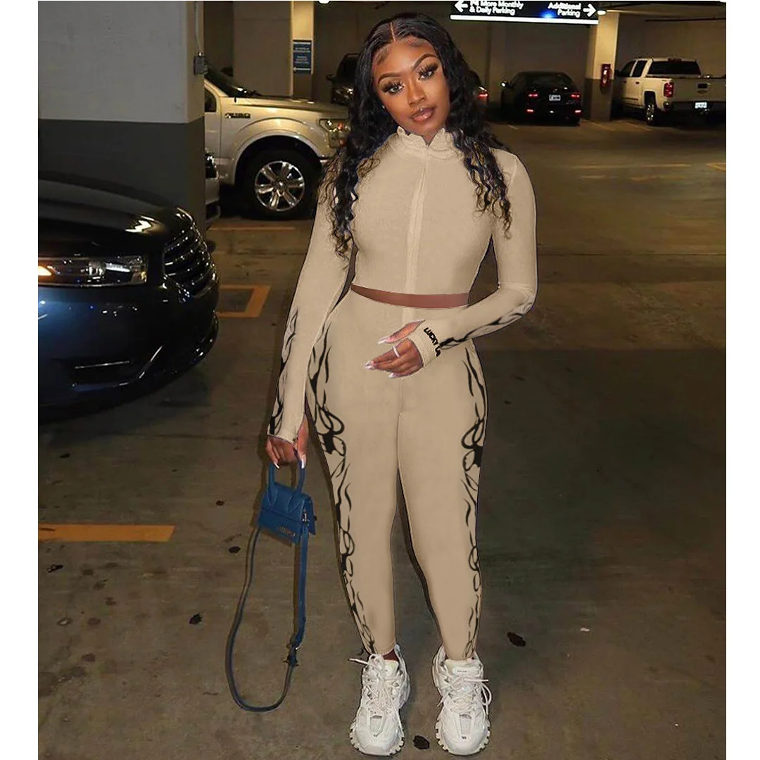 

Chocomist Two-piece Casual Print Zip Design Women Pant Set CM779