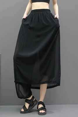 

Europe and the United States irregular chiffon Patchwork Fake two-piece Pants Skirt 2020 summer thin asymmetric women's pants