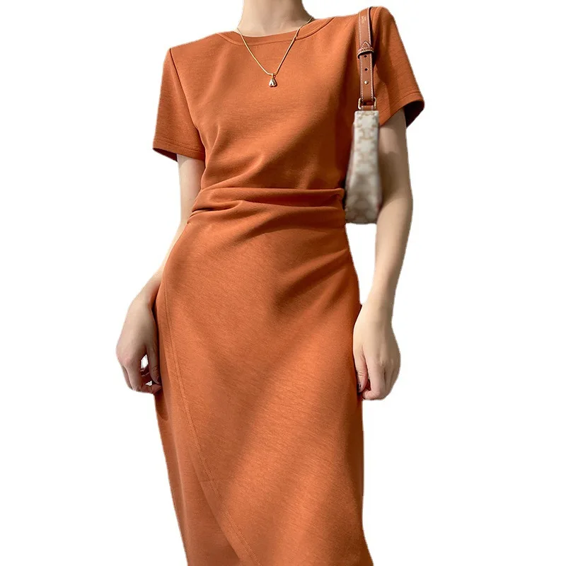 

Drape mini dress women casual high street French short sleeve high waist party elegant dress women summer dress