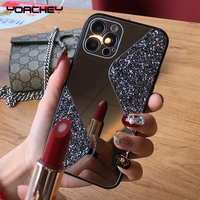 

Bling Glitter Makeup Mirror Phone Case For iPhone 12 11 Pro MAX Mini X XS XR 8 7 Plus SE 2 2020 Luxury Silicone Shockproof Cover