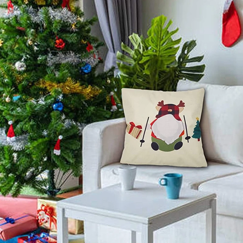 

Christmas Fall Gnomes Throw Pillowcases Buffalo Check Plaid Pillow Covers Home Decorative Linen Cotton Cushion Cover