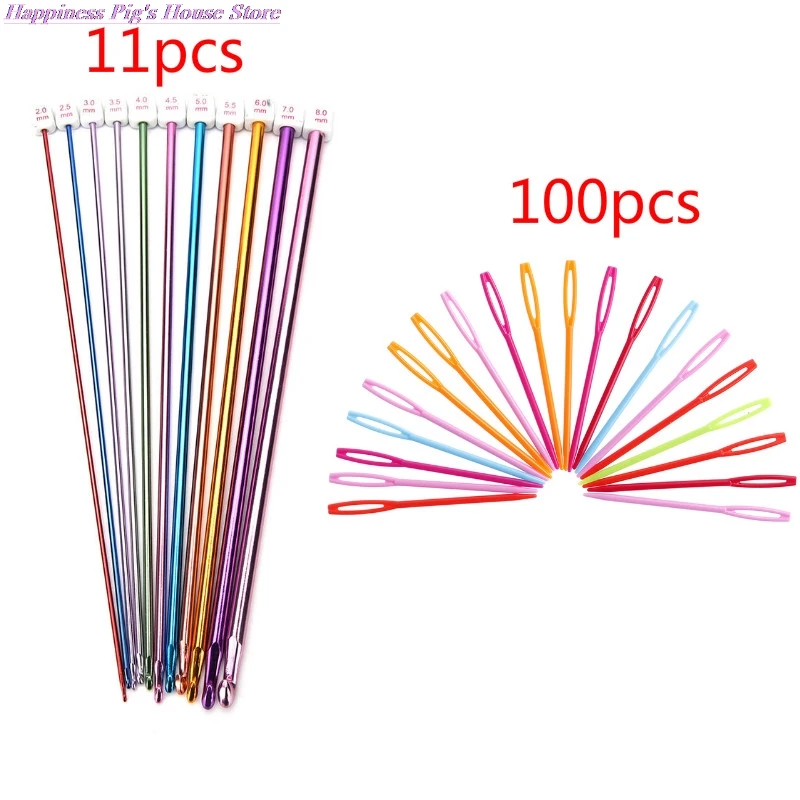 11/100 шт. крючки Иглы Набор Ассорти Цвета тунисский афганских Алюминий Пластик