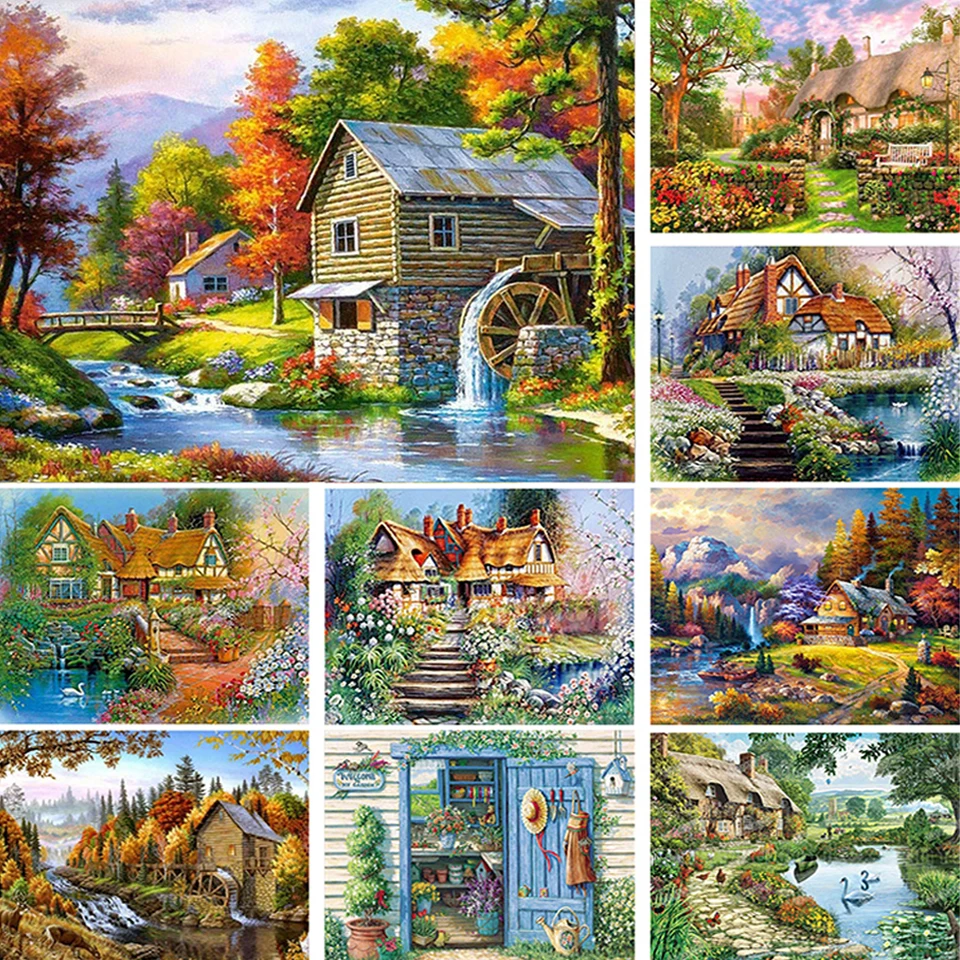 

5D DIY Diamond Painting Landscape Villa House Cross Stitch Full Drill Embroidery Scenery Mosaic Picture of Rhinestones Decor