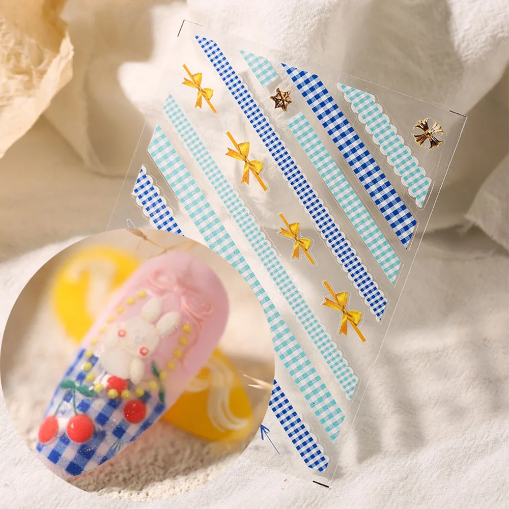 

Полосатый сетчатый рисунок 5D, рельефная наклейка, самоклеящаяся наклейка, самодельная наклейка для ногтей, 3D наклейка для ногтей