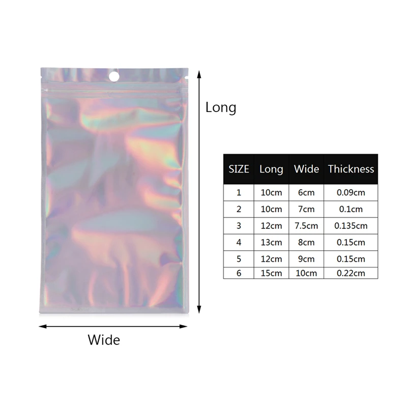 

20pcs Laser Ziplock Bag Cosmetic Packaging Self Sealing Gift Bag Clear Holographic Jewelry Thick Aluminum Foil Zip Lock Bags