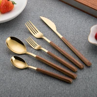 stainless steel dinnerware wooden tableware portable cutlery set knife fork teaspoon cutleries kitchen gadget sets gift sets