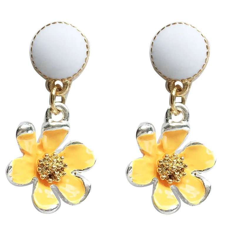 

S925 needle Spring Summer Trendy Jewelrly Enamel Dangle Earrings Sweet White Yellow Flower Drop Earrings Party Jewelry Gifts