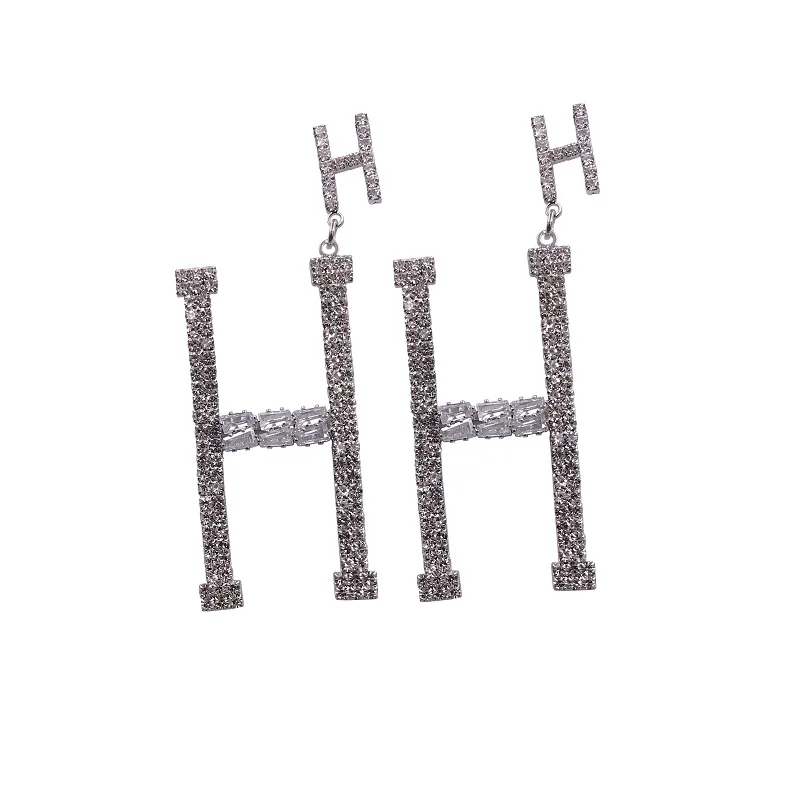 Новая мода Большие буквы женские Украшения серьги полные стразы H крупные с