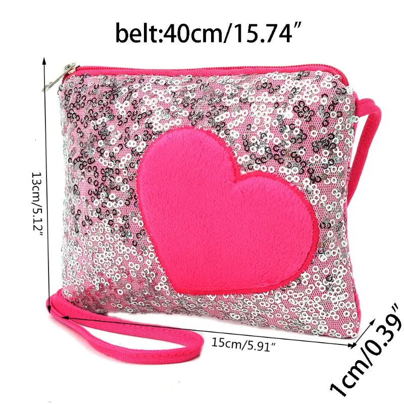 

Mini Shoulder Bag Kids Children Girls Heart Sequin Messenger Handbag Purse Gifts