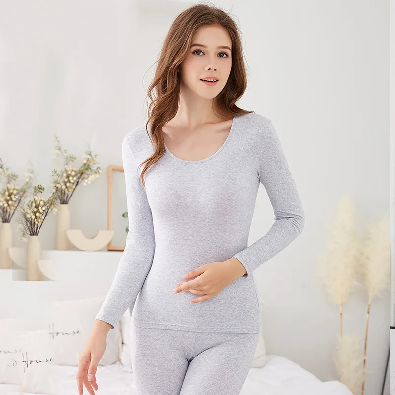 

Women's thin cotton thermal underwear Slim stretch autumn autumn trousers bottoming round neck thermal underwear set