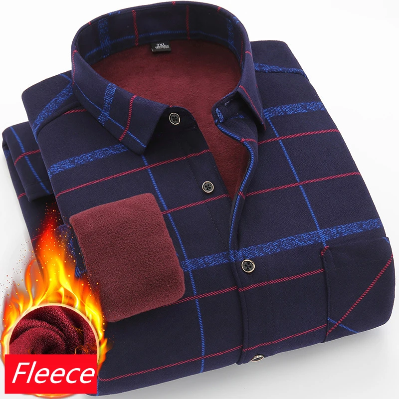 Мужская Флисовая теплая рубашка в клетку размеры до 8XL | одежда