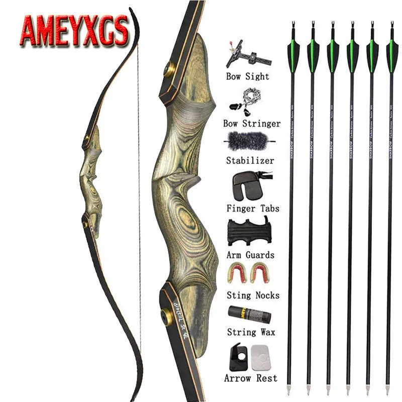 

1set Archery Recurve Bow 60" 30-60lbs Wooden Bow And SP 500 Carbon Arrow For Outdoor Shooting Training Hunting Accessories