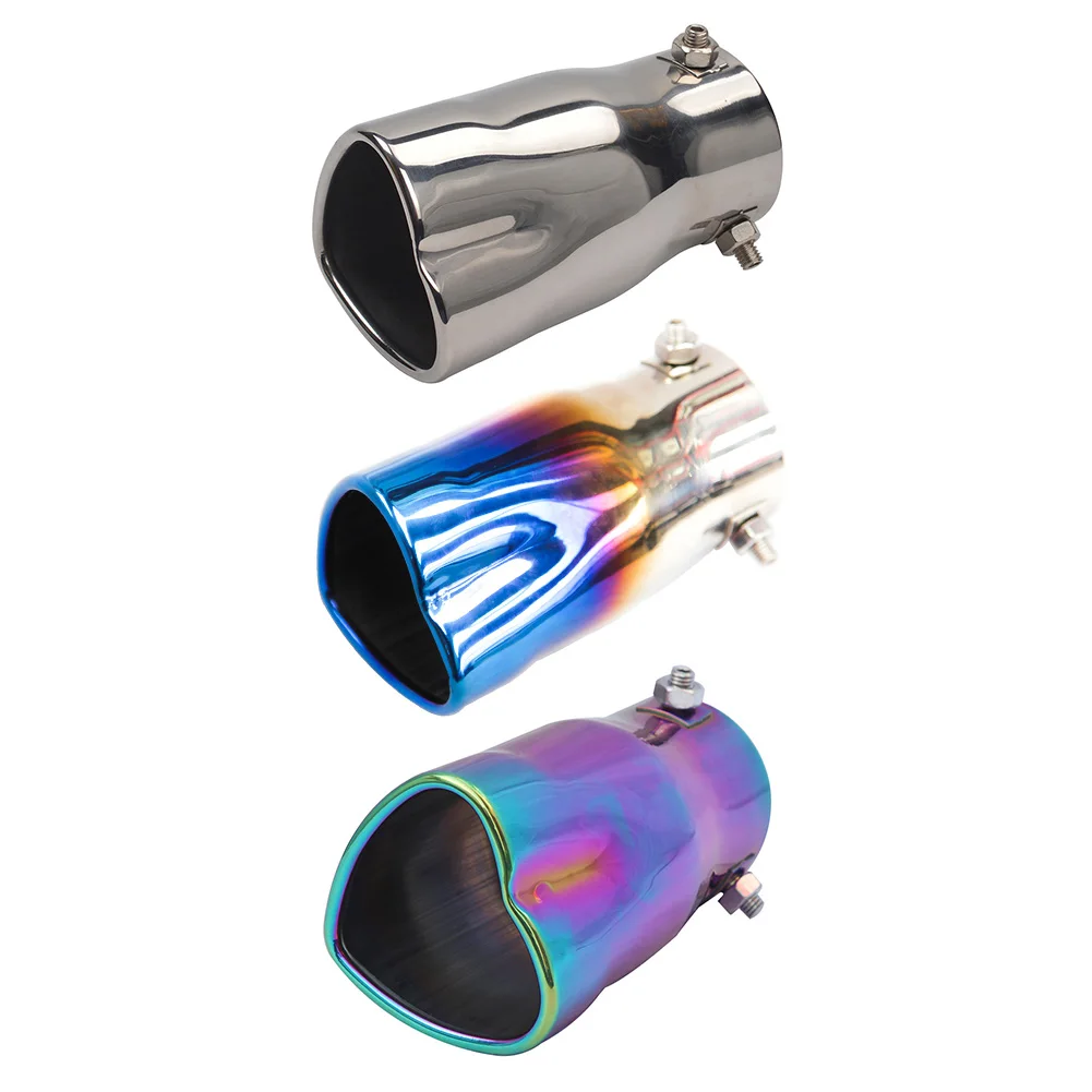 

Exhaust Tip 2.5 inch Inlet Bolt-on Heart Edge Exhaust Tailpipe Muffler Tip Colorful Double Outlets Stainless Steel Tailpipe