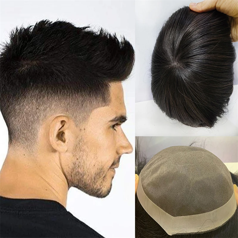 Men Remy Human Hair Replacement System For Men Toupee Mens Hairpieces Mono Swiss Lace Wig Man Human Real Natural Hair Toupee