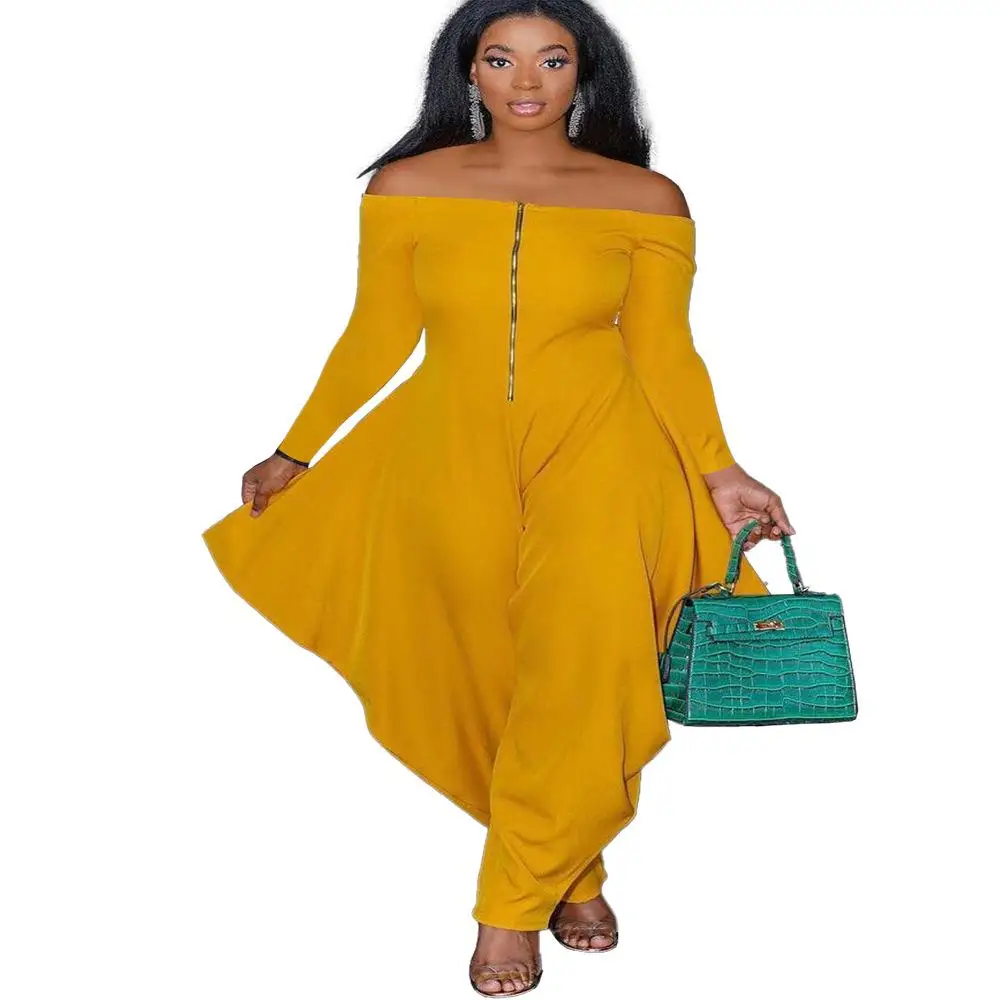 

Женский однотонный комбинезон на молнии, с открытыми плечами